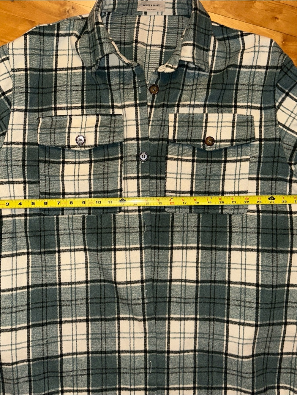 SAINTS & HEARTS women's size S/M Green plaid shacket Wool Blend Shirt Jacket - Picture 6 of 12